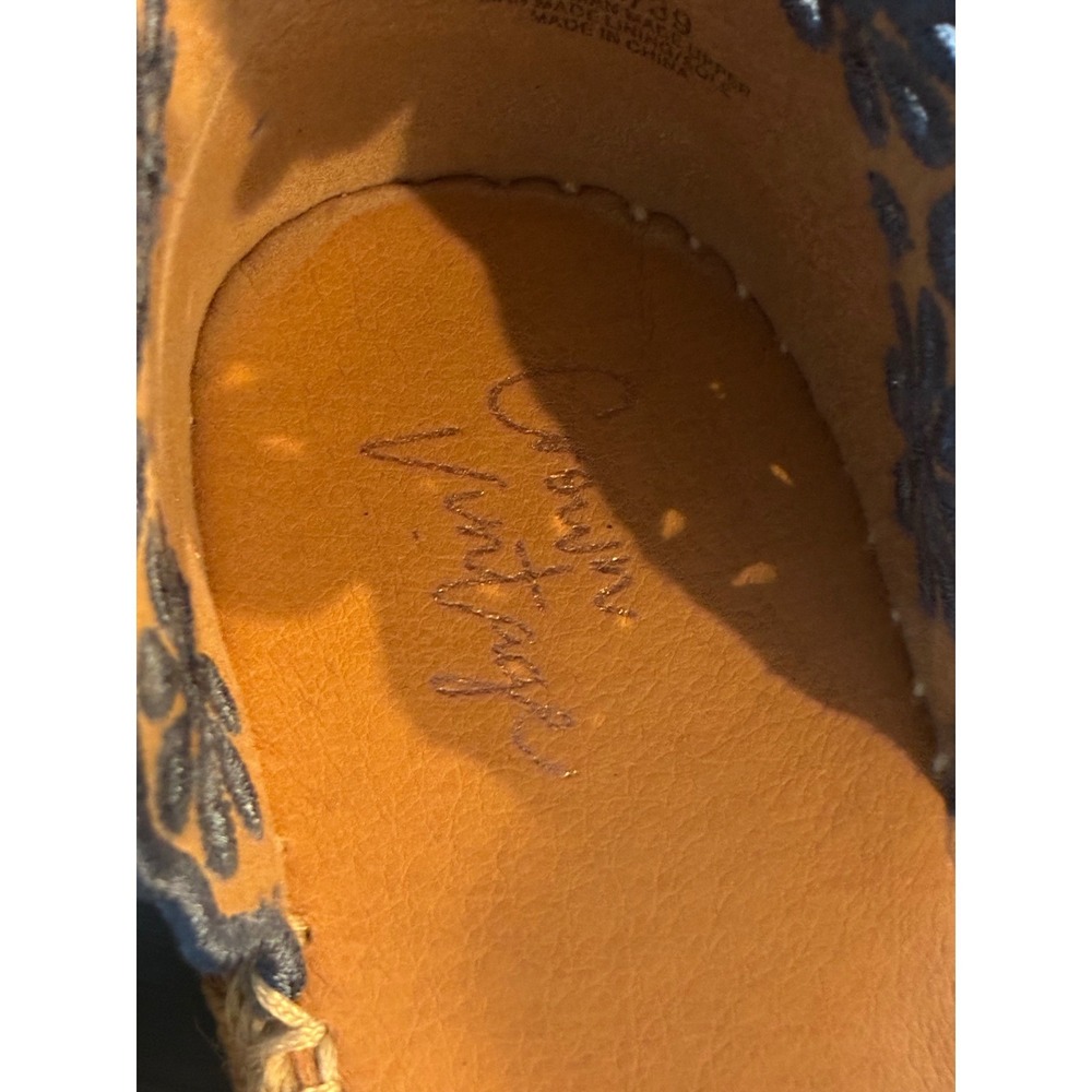 Crown Vintage Blue Suede Floral Embroidered Espadrille Ankle Strap Flats 8.5 - Picture 7 of 11